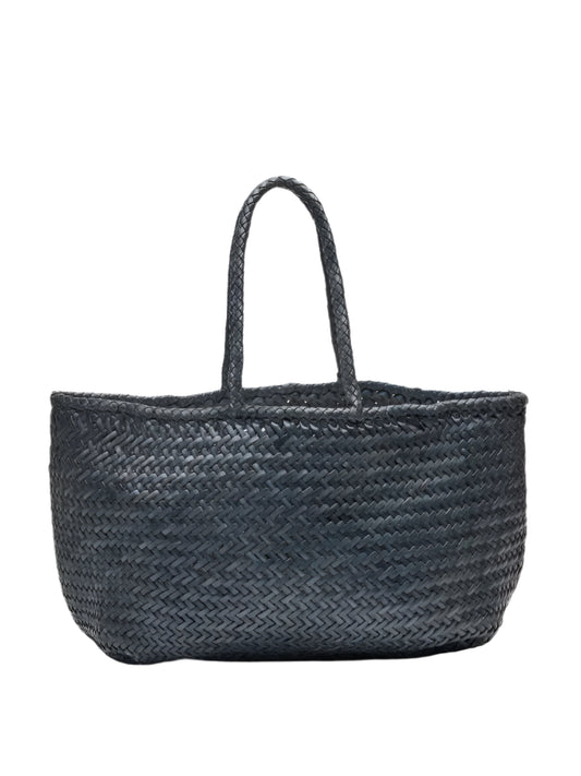 Corda Orion - Woven Leather Basket Bag in Dark Blue-Grey
