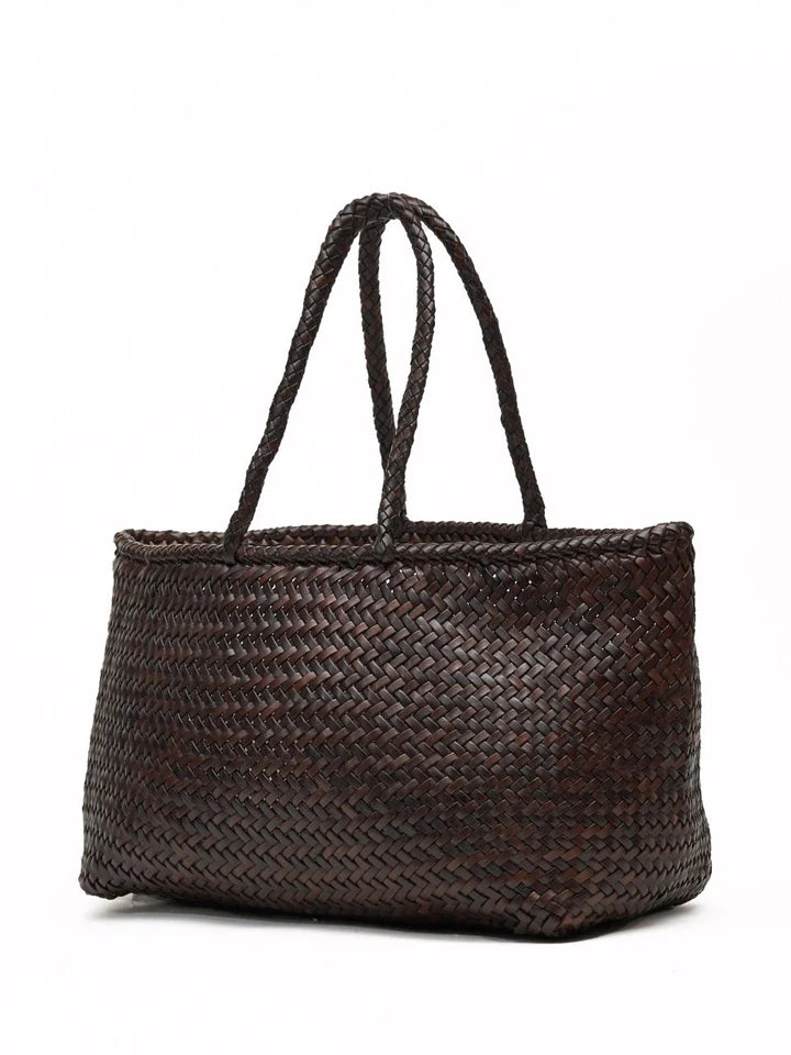 Corda Cedar Woven Leather Basket Bag in Dark Brown CustoModa