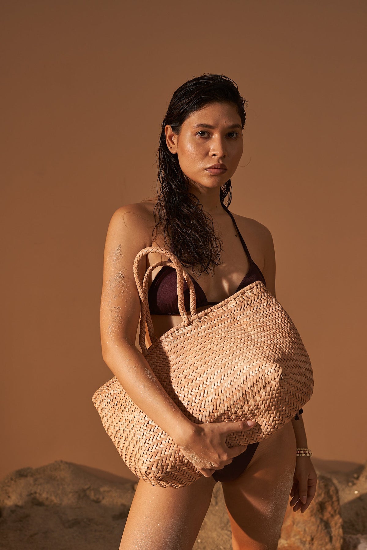 Corda Orion - Woven Leather Basket Bag in Dark Blue-Grey