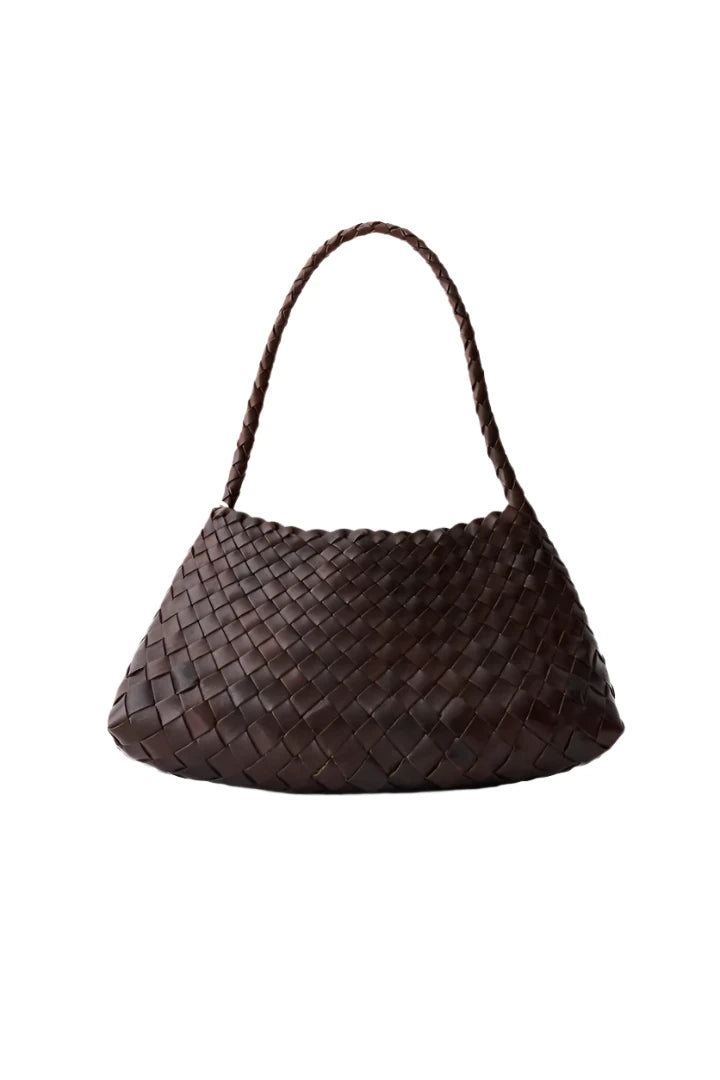 Unicorn Patina Cedar - Woven Leather Bag With Single-Handle in Dark Brown