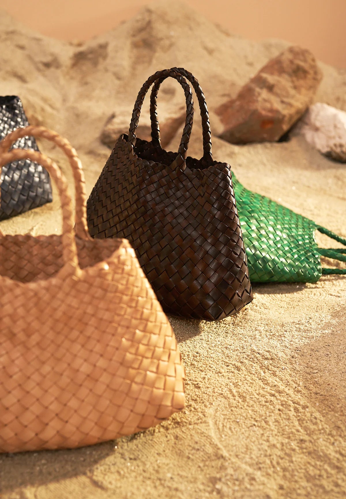 Patina Bisque - Woven Leather Basket Bag in Cream
