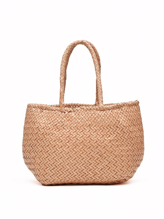 Corda Petite Bisque - Woven Leather Basket Bag in Nude