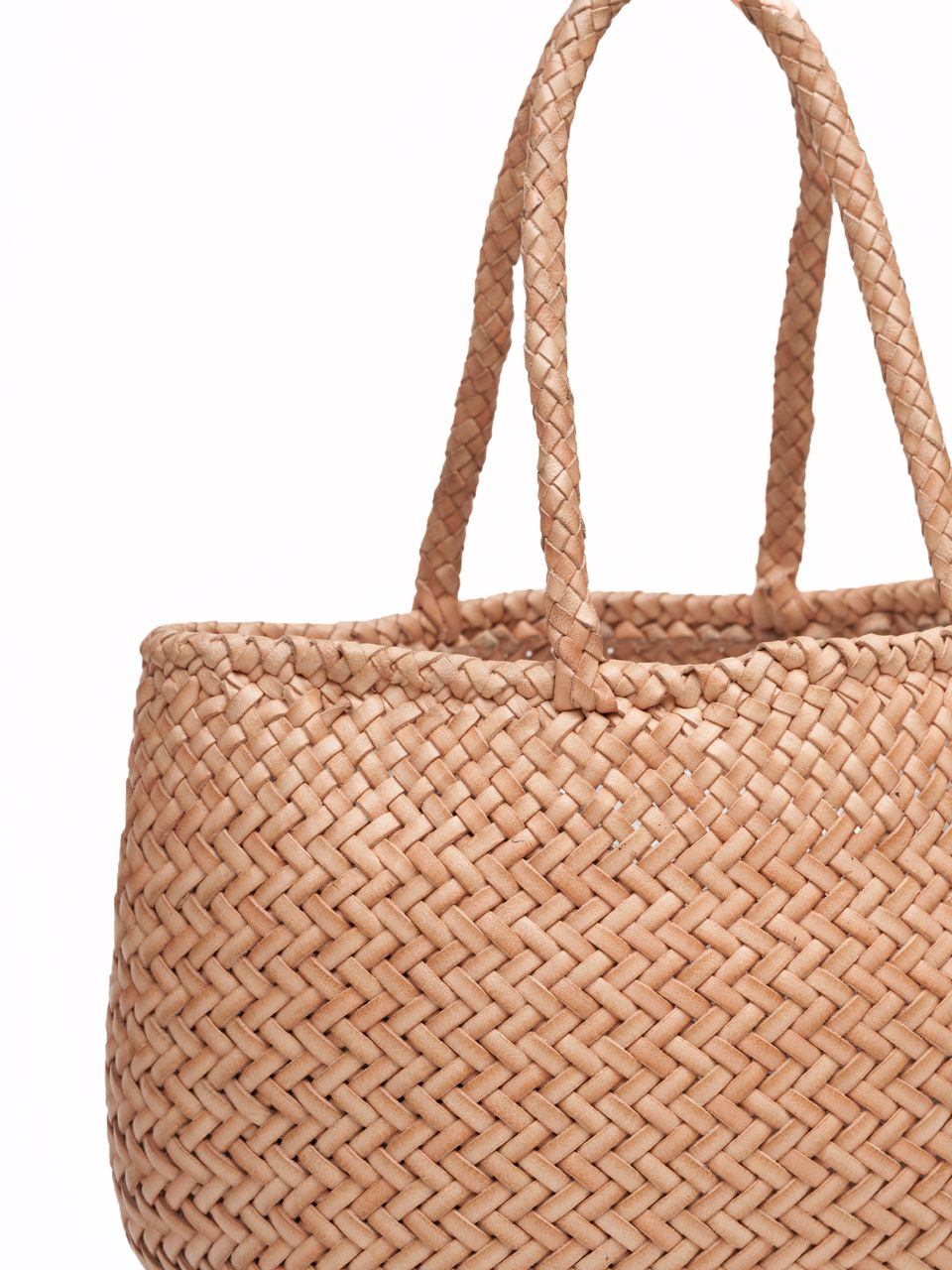 Corda Petite Bisque - Woven Leather Basket Bag in Nude