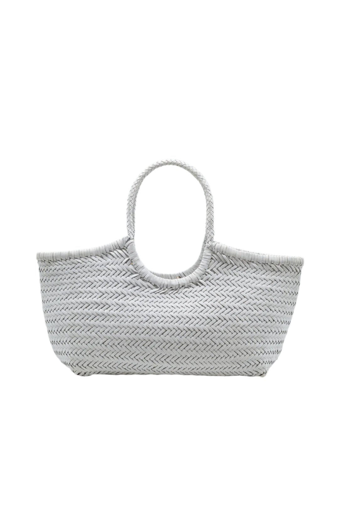 Artisan Weave Pearl - Reversible Woven Leather Bag in White & Grey Hues