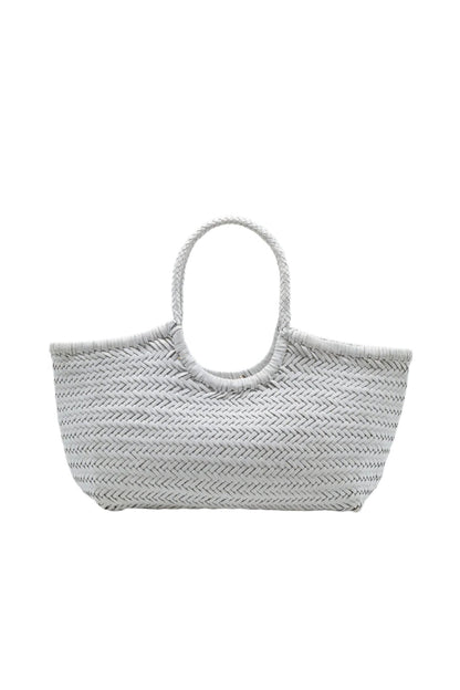 Artisan Weave Pearl - Reversible Woven Leather Bag in White & Grey Hues