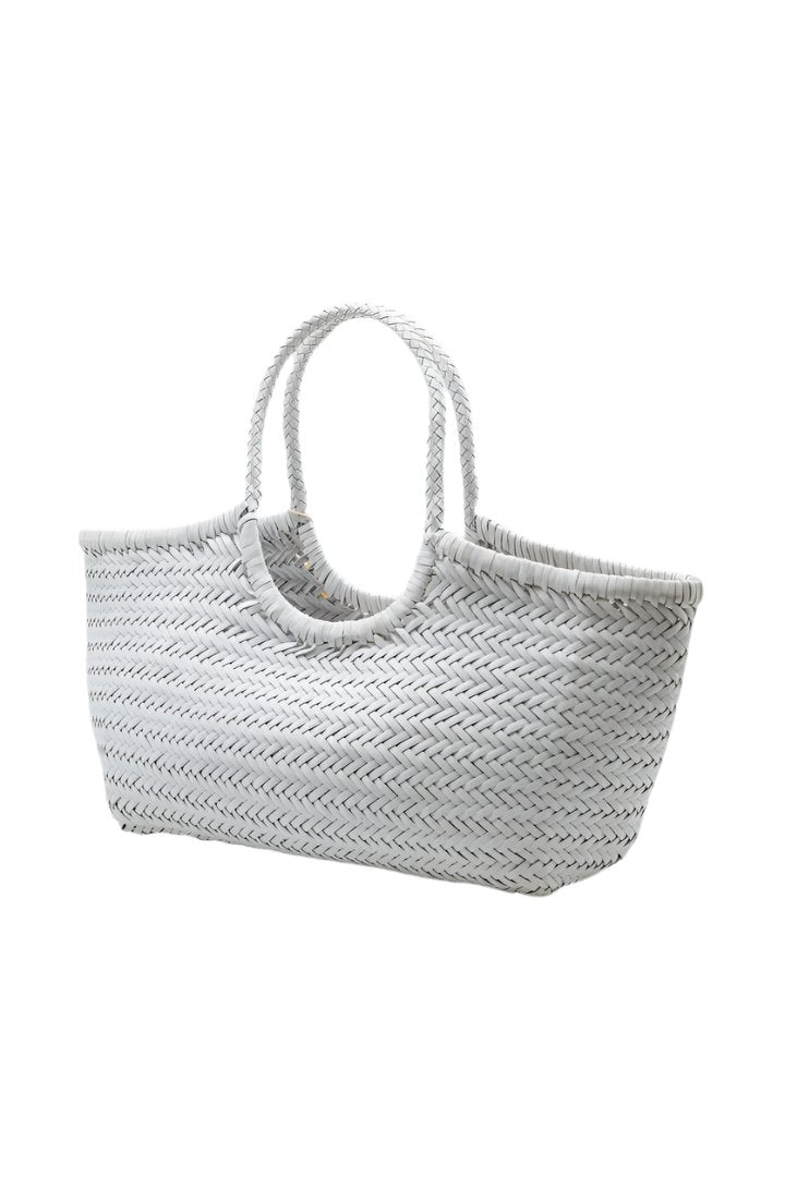 Artisan Weave Pearl - Reversible Woven Leather Bag in White & Grey Hues