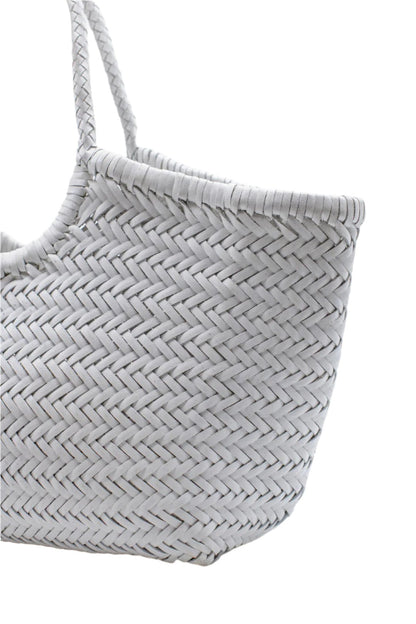 Artisan Weave Pearl - Reversible Woven Leather Bag in White & Grey Hues