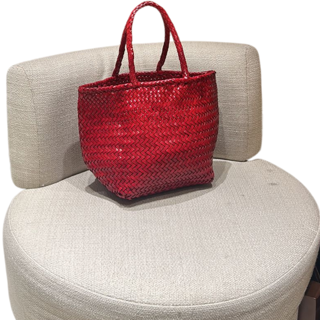 Corda Petite Cherry - Woven Leather Basket Bag in Cherry Red