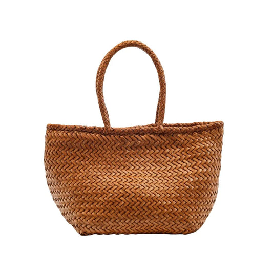 Corda Petite Tan - Woven Leather Basket Bag in Tan