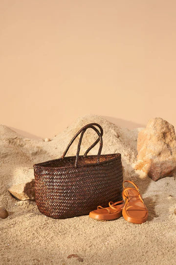 Corda Cedar - Woven Leather Basket Bag in Dark Brown