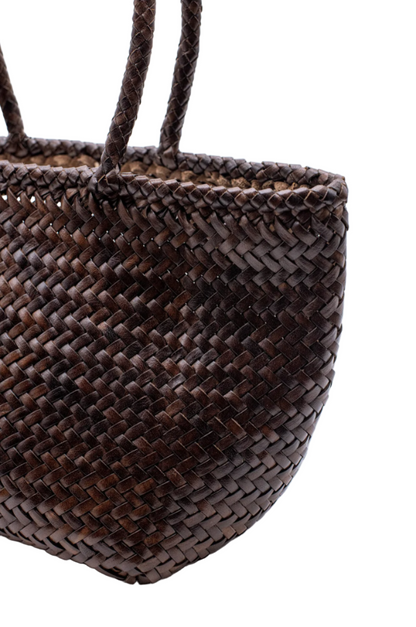 Corda Petite Cedar - Woven Leather Basket Bag in Dark Brown