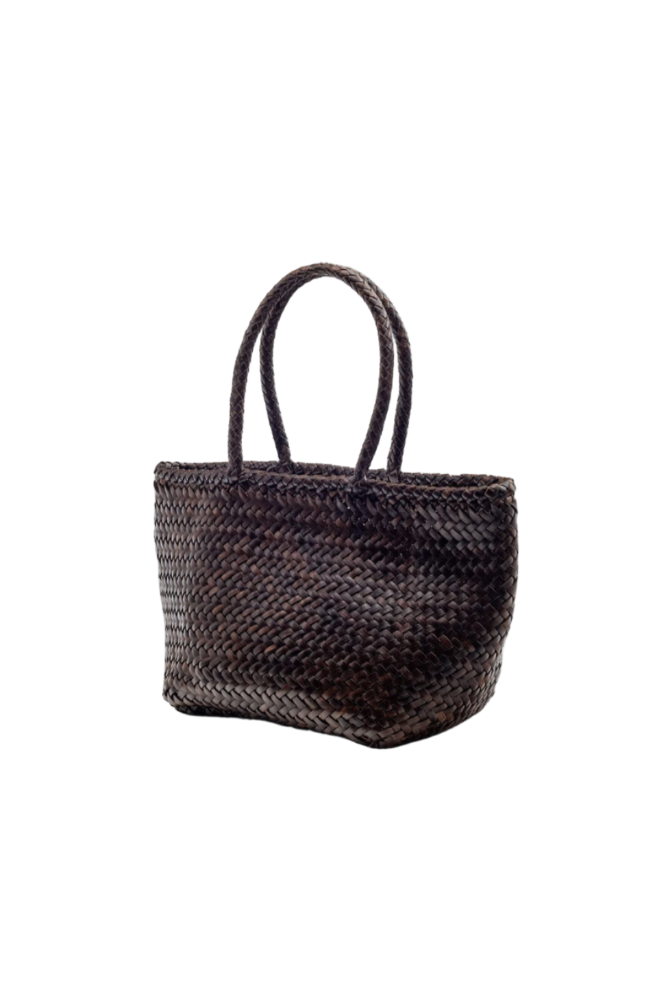 Corda Petite Cedar - Woven Leather Basket Bag in Dark Brown