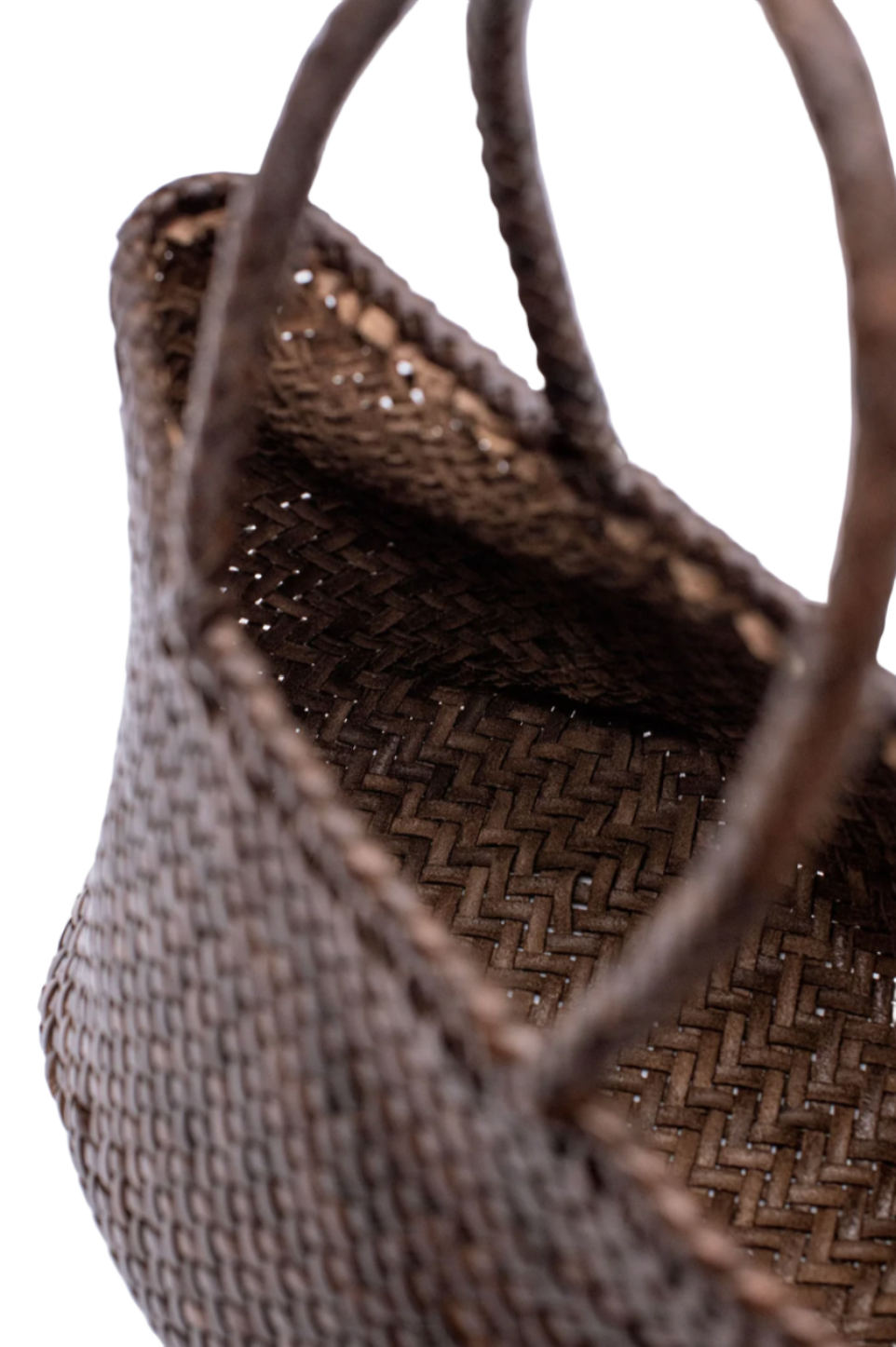 Corda Petite Cedar - Woven Leather Basket Bag in Dark Brown