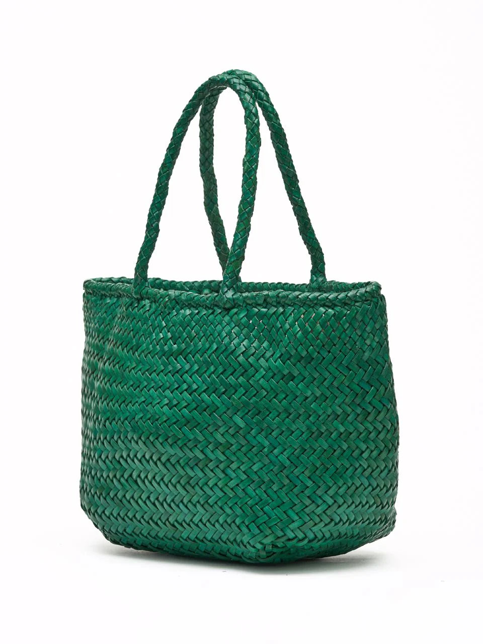 Corda Petite Jade - Woven Leather Basket Bag in Jade Green