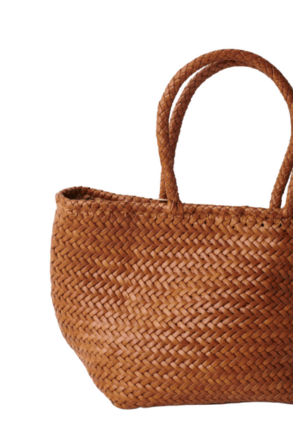 Corda Petite Tan - Woven Leather Basket Bag in Tan