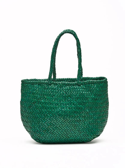 Corda Petite Jade - Woven Leather Basket Bag in Jade Green
