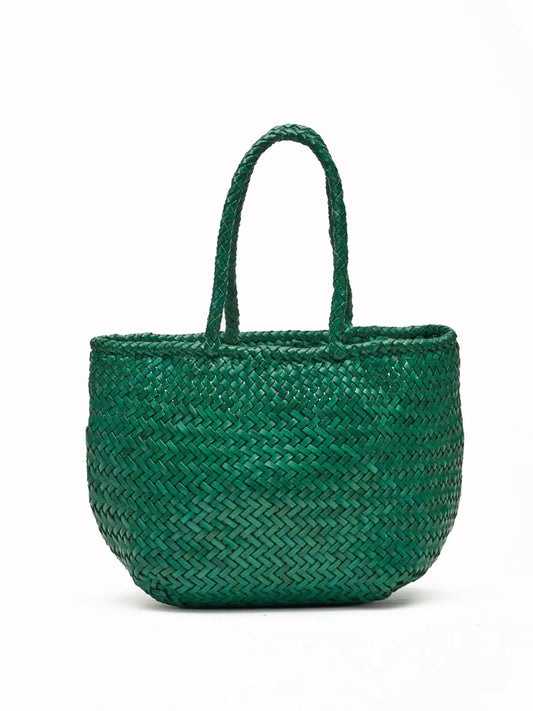 Corda Petite Jade - Woven Leather Basket Bag in Jade Green