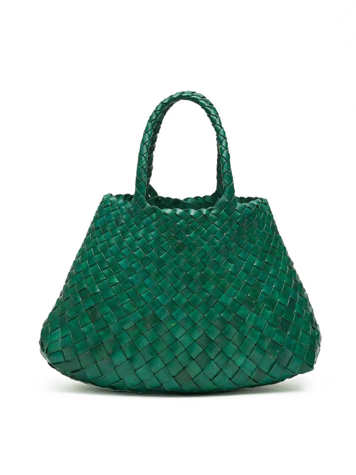 Patina Jade - Woven Leather Basket Bag in Jade Green