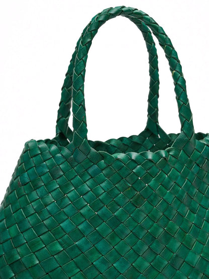 Patina Jade - Woven Leather Basket Bag in Jade Green