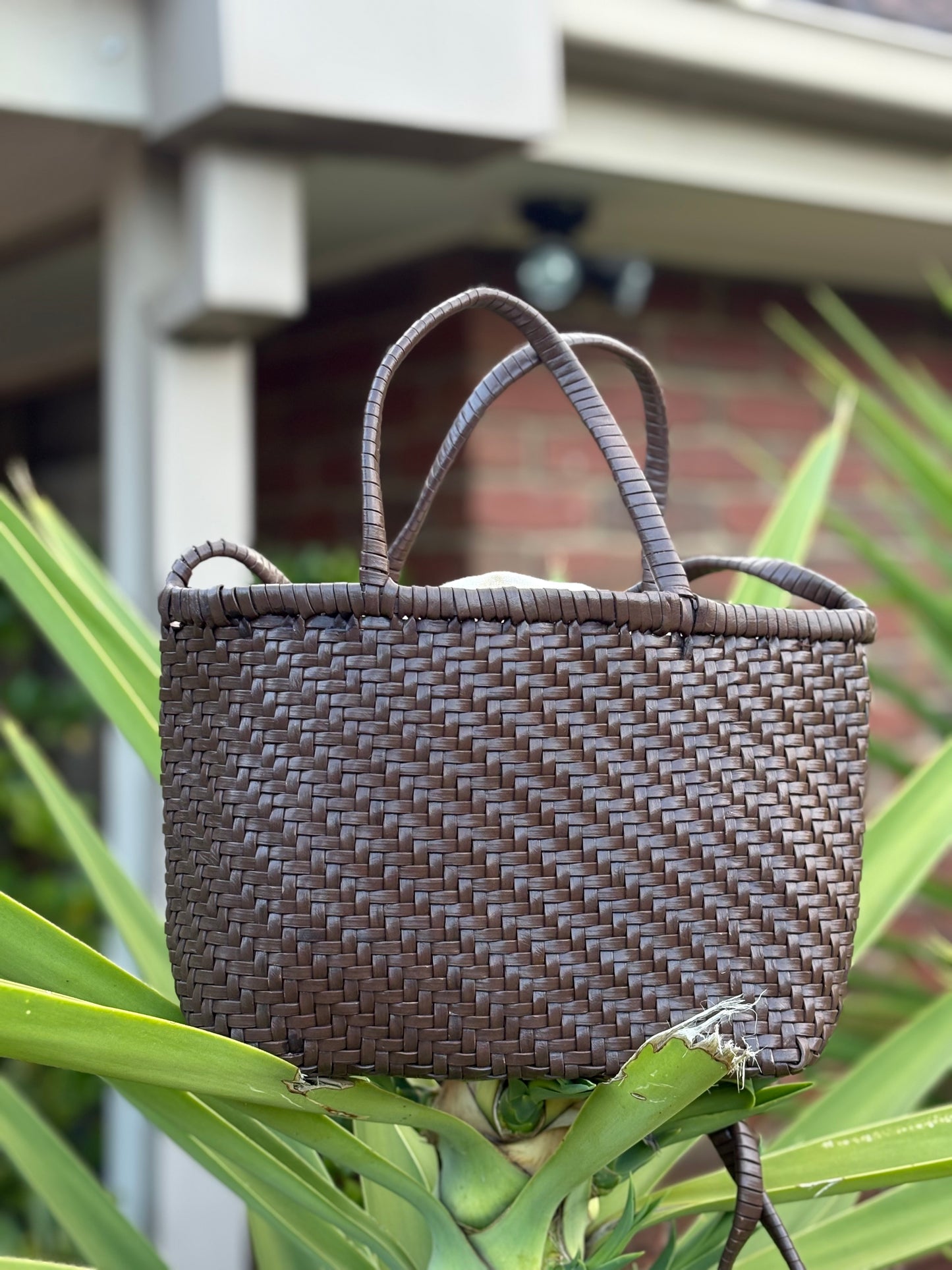 Amore Sling Choco - Woven Leather Sling Bag in Chocolate Brown