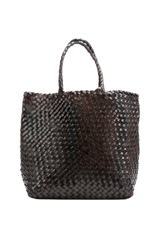 Lattice Tote Cedar - Woven Leather Tote Bag in Dark Brown