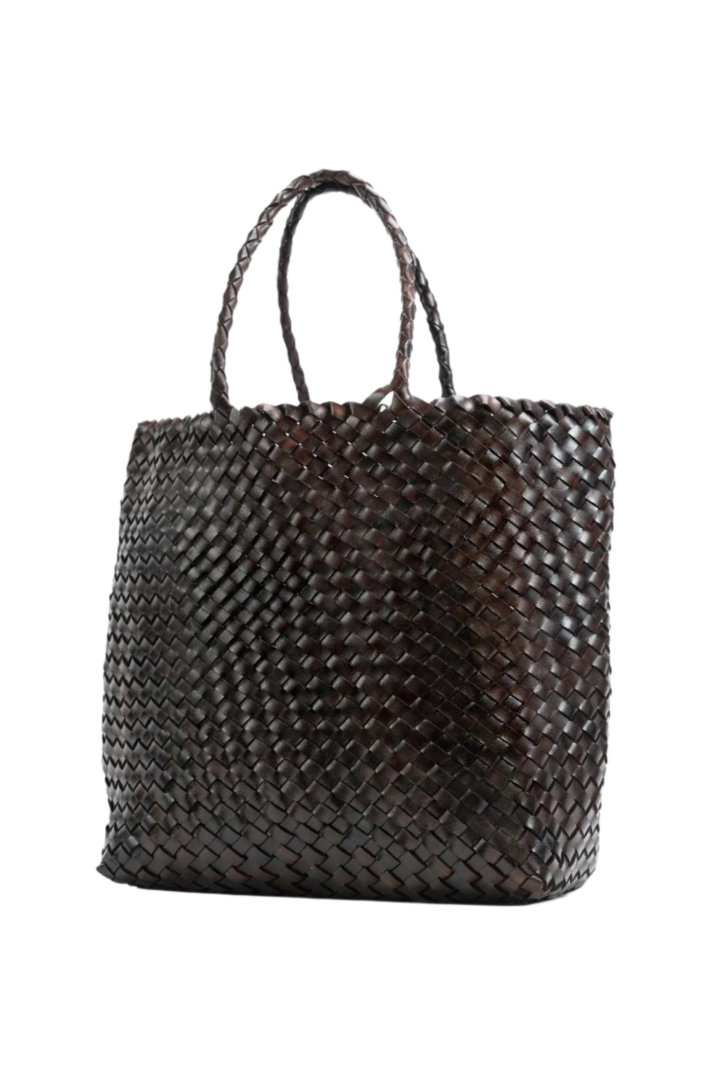 Lattice Tote Cedar - Woven Leather Tote Bag in Dark Brown