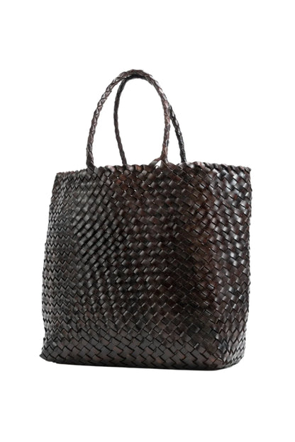 Lattice Tote Cedar - Woven Leather Tote Bag in Dark Brown