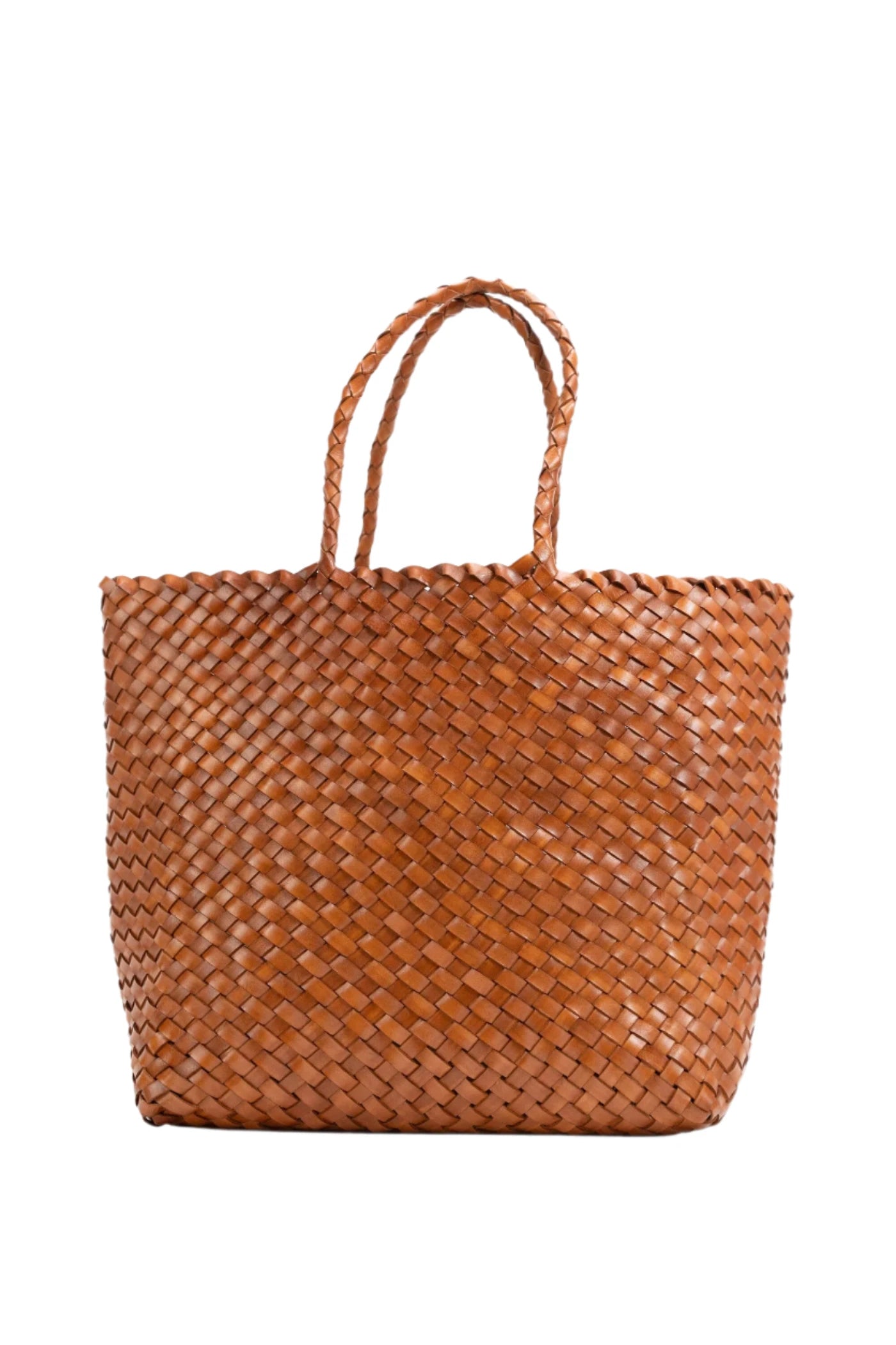 Lattice Tote Tan - Woven Leather Tote Bag in Tan