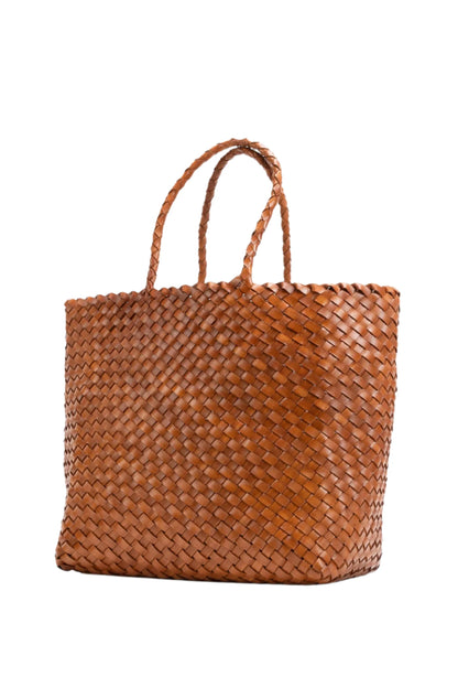 Lattice Tote Tan - Woven Leather Tote Bag in Tan