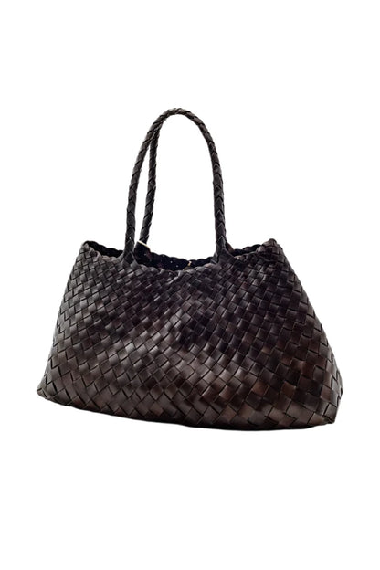 Patina Large Cedar - Woven Leather Bag in Dark Brown