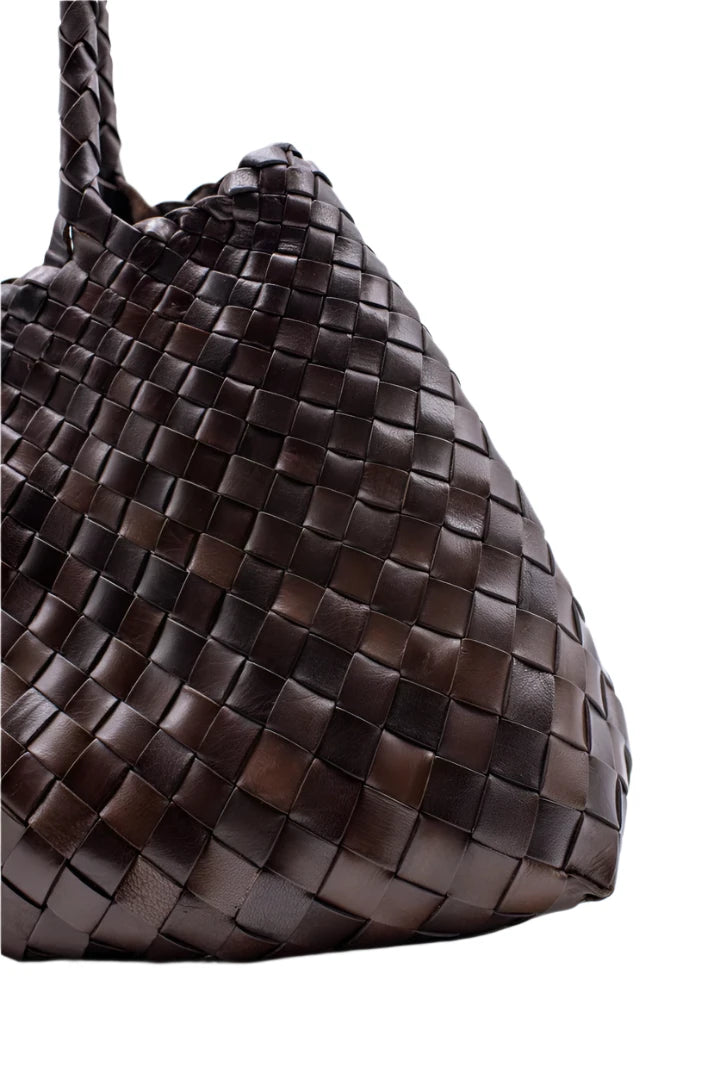 Patina Large Cedar - Woven Leather Bag in Dark Brown