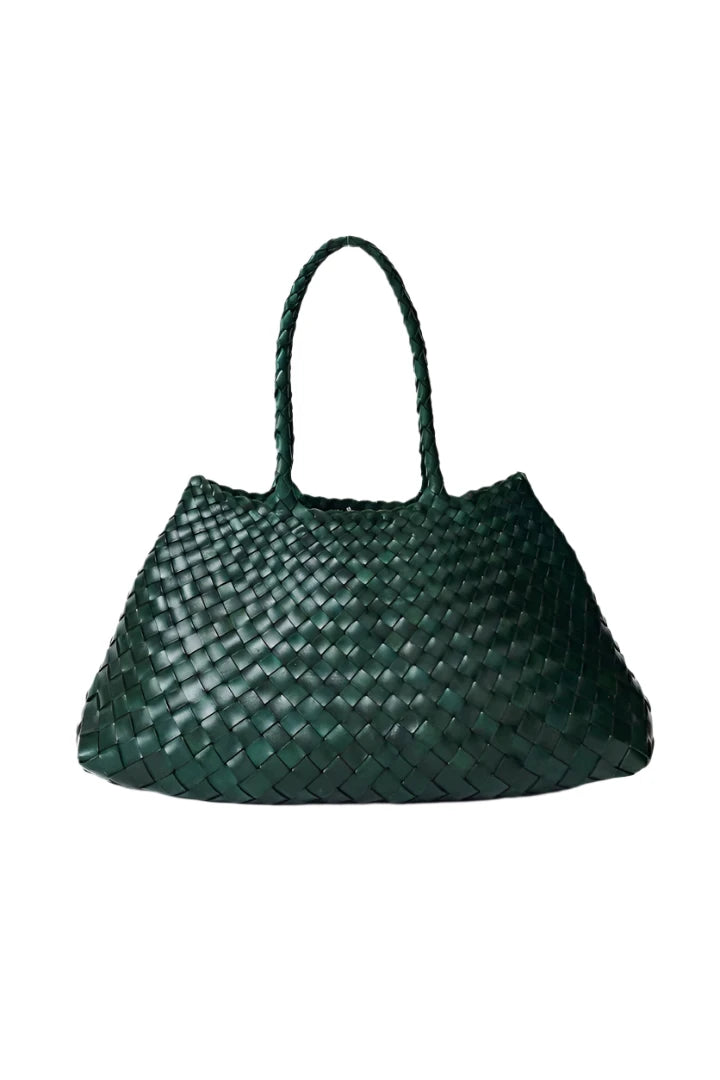 Patina Large Jade - Woven Leather Bag in Jade Green
