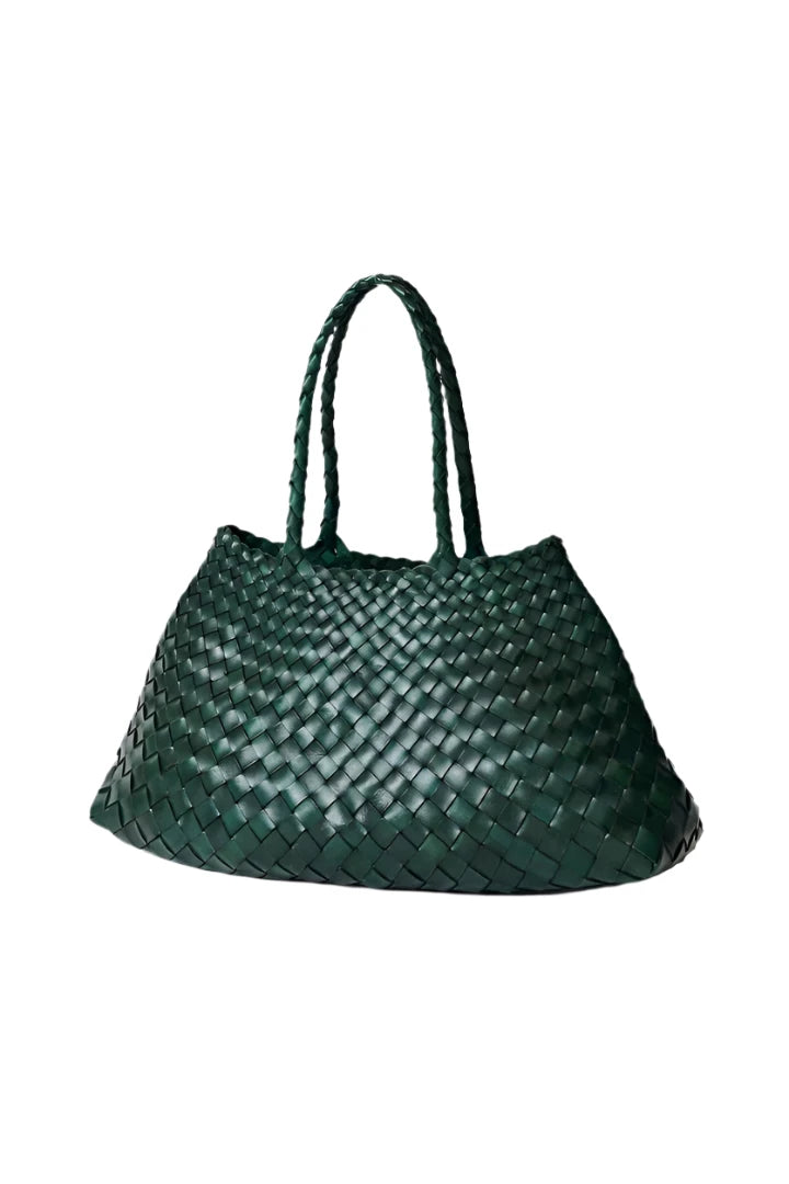 Patina Large Jade - Woven Leather Bag in Jade Green