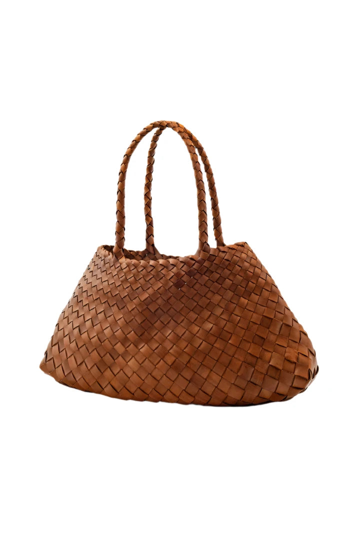 Patina Large Tan - Woven Leather Bag in Tan