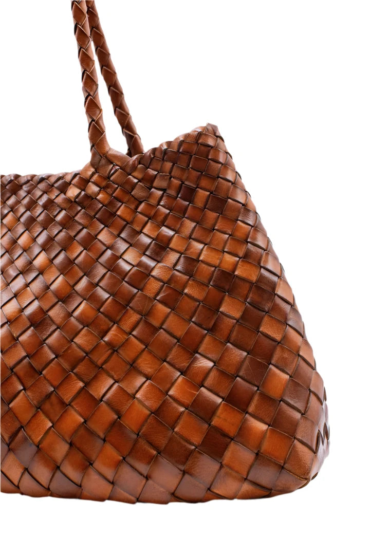 Patina Large Tan - Woven Leather Bag in Tan