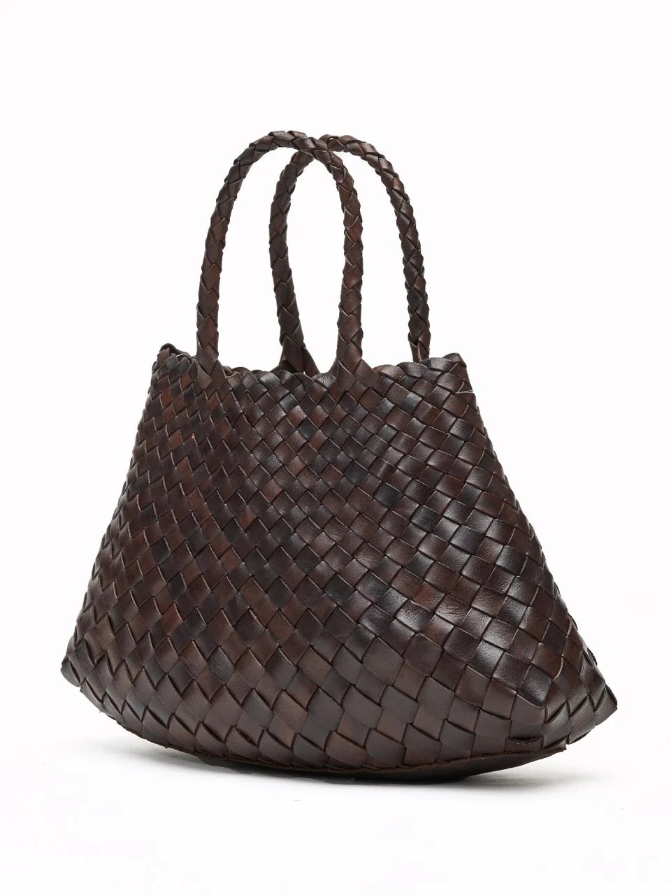 Patina Cedar - Woven Leather Basket Bag in Dark Brown