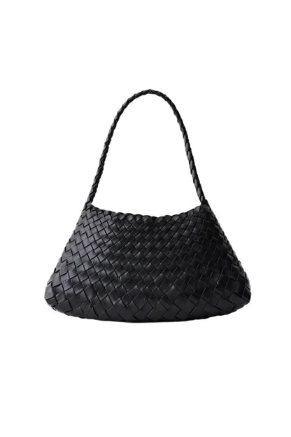 Unicorn Patina Obsidian - Woven Leather Bag With Single-Handle in Black