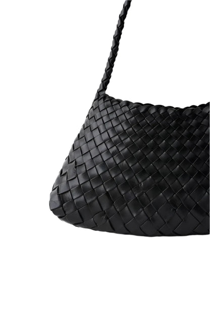 Unicorn Patina Obsidian - Woven Leather Bag With Single-Handle in Black