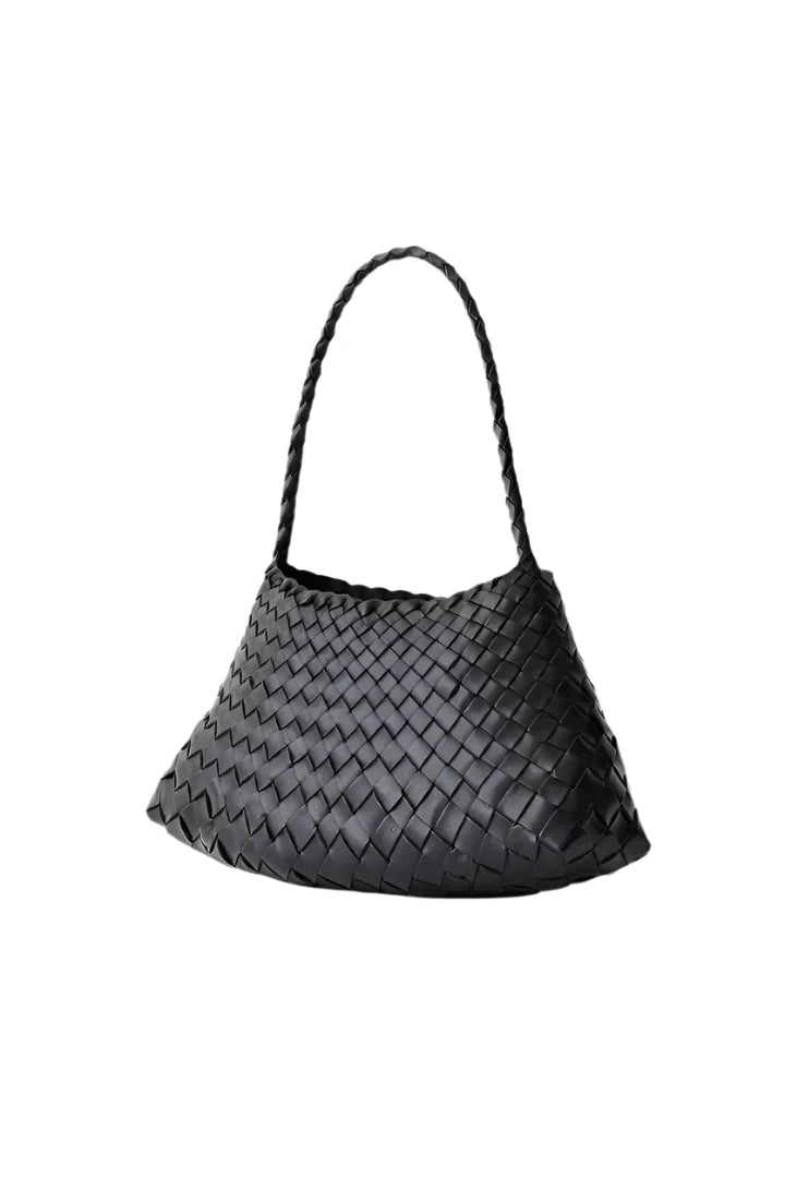 Unicorn Patina Obsidian - Woven Leather Bag With Single-Handle in Black