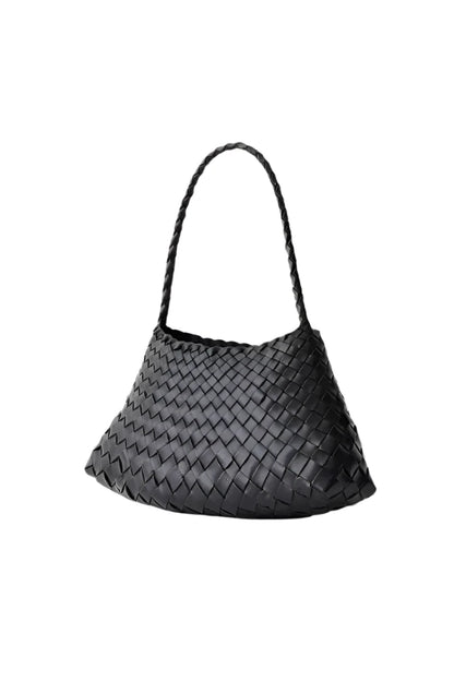 Unicorn Patina Obsidian - Woven Leather Bag With Single-Handle in Black