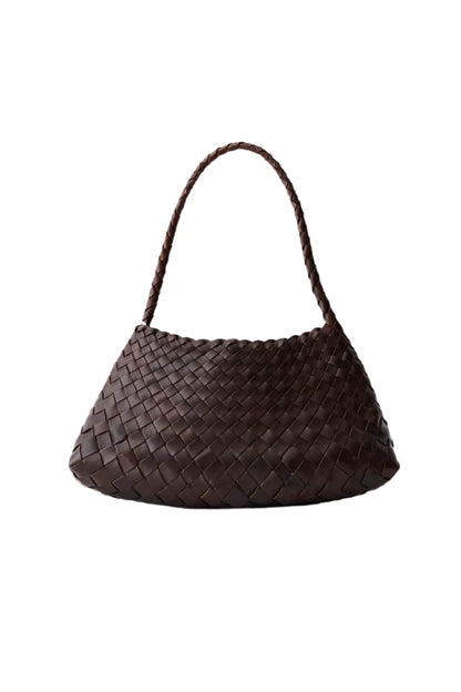 Unicorn Patina Cedar - Woven Leather Bag With Single-Handle in Dark Brown