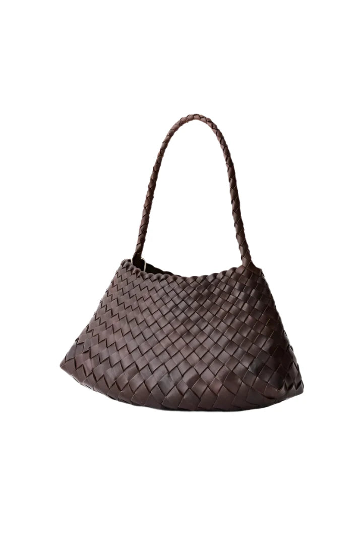 Unicorn Patina Cedar - Woven Leather Bag With Single-Handle in Dark Brown