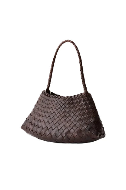 Unicorn Patina Cedar - Woven Leather Bag With Single-Handle in Dark Brown