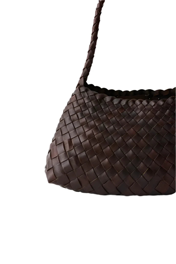 Unicorn Patina Cedar - Woven Leather Bag With Single-Handle in Dark Brown
