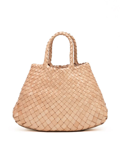 Patina Bisque - Woven Leather Basket Bag in Cream