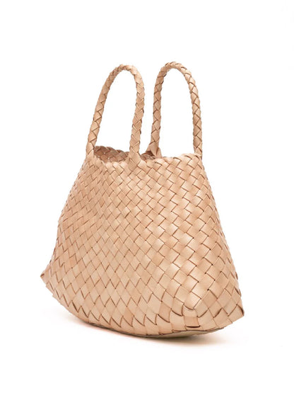 Patina Bisque - Woven Leather Basket Bag in Cream