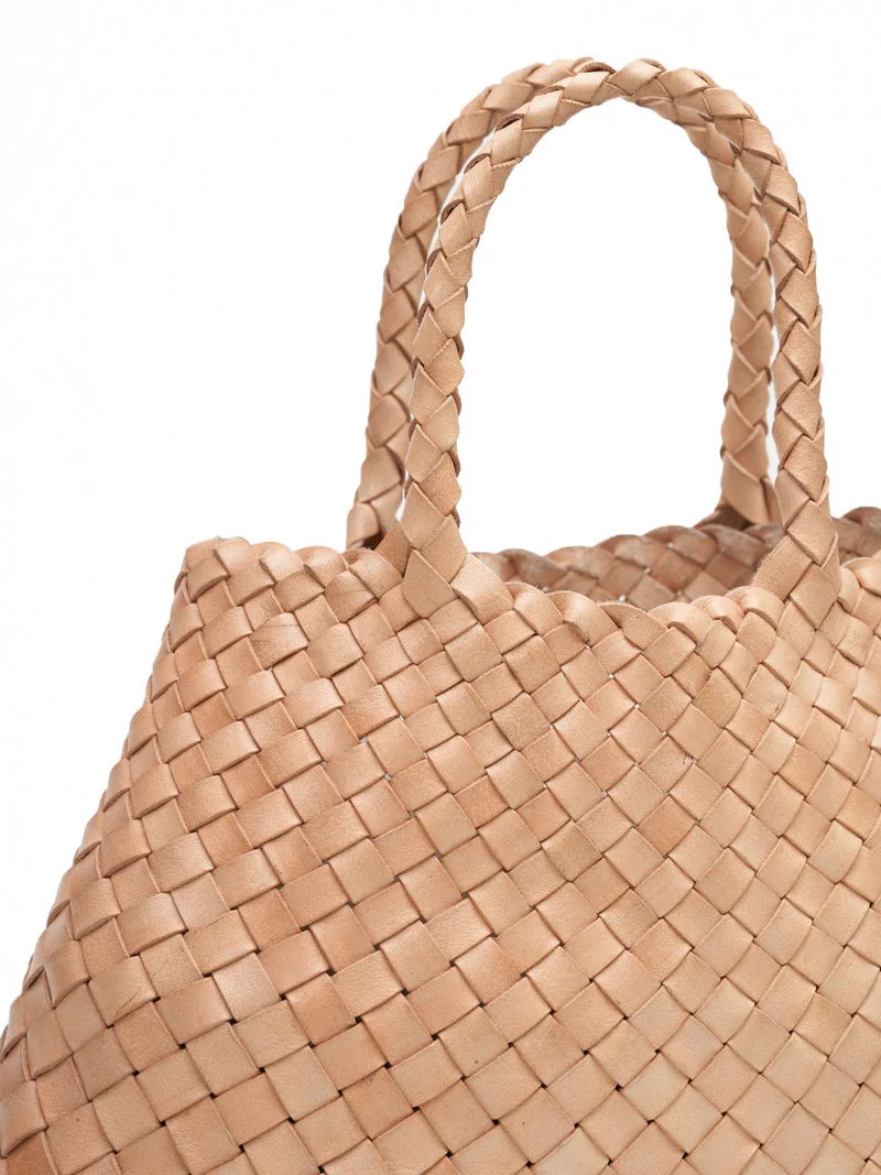 Patina Bisque - Woven Leather Basket Bag in Cream
