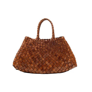 Patina Tan - Woven Leather Basket Bag in Tan