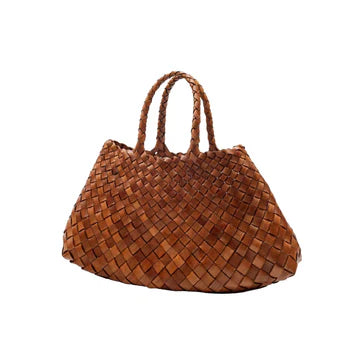 Patina Tan - Woven Leather Basket Bag in Tan