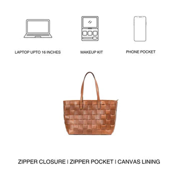 Riga Tan - Woven Leather Tote in Tan